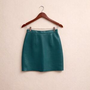 Teal Genuine Leather Mini Skirt